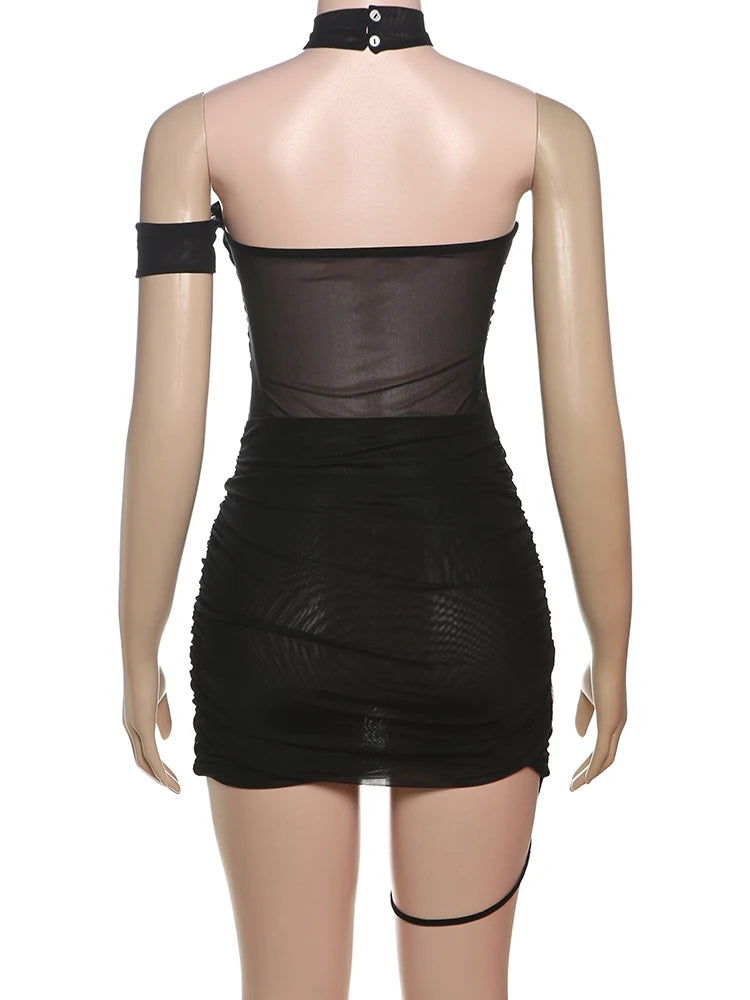 Joskaa Mesh Backless Halter Sleeveless Mini Dress - mini dress image 4