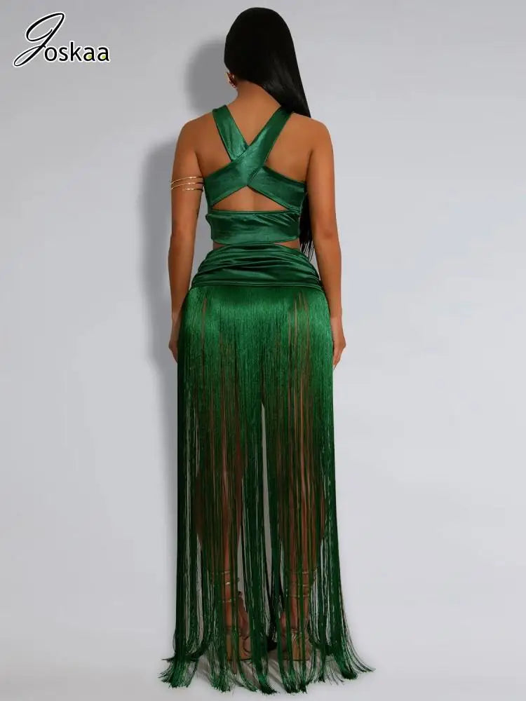 Women's Maxi Beach Strappy Two Piece Set Brown – Side View