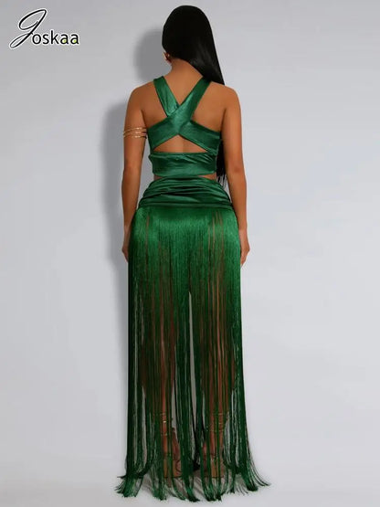 Women's Maxi Beach Strappy Two Piece Set Brown – Side View
