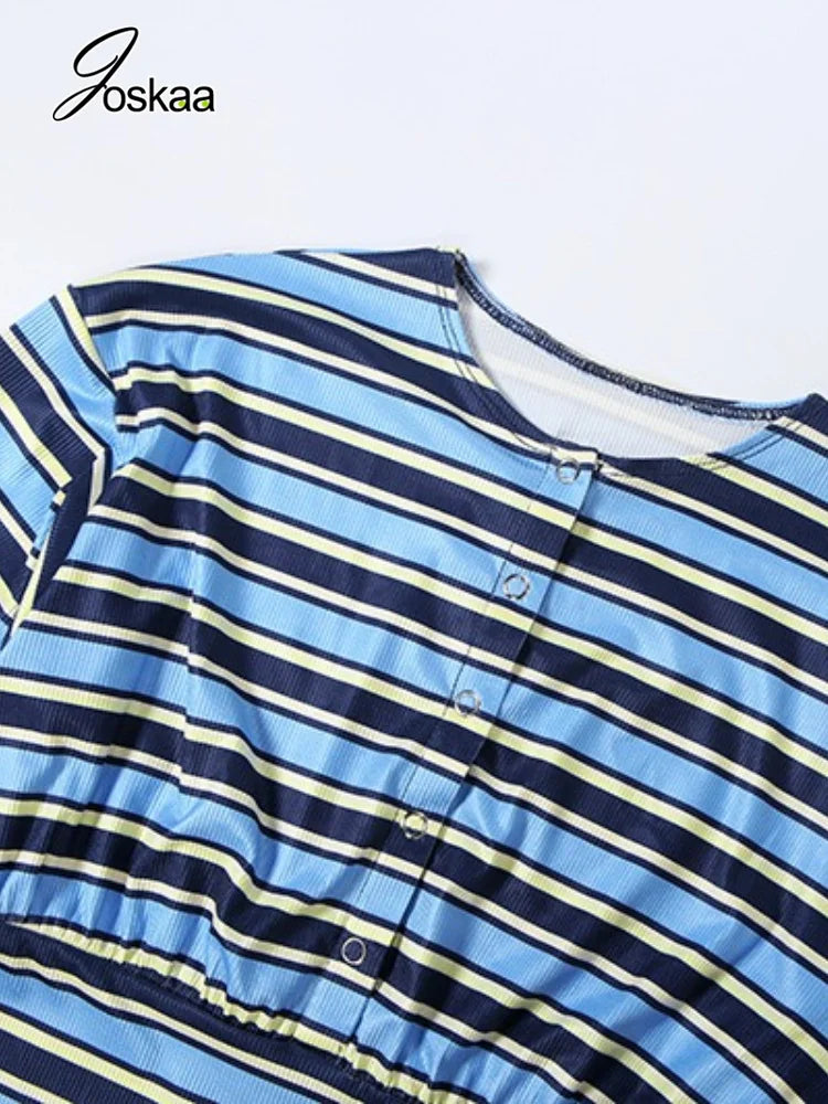 Women's Striped Long Sleeve Two Piece Set - Model Wearing Style
