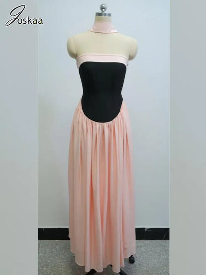 Women's Halter High Waist Bodycon Maxi Dress Pink And Black – Back View