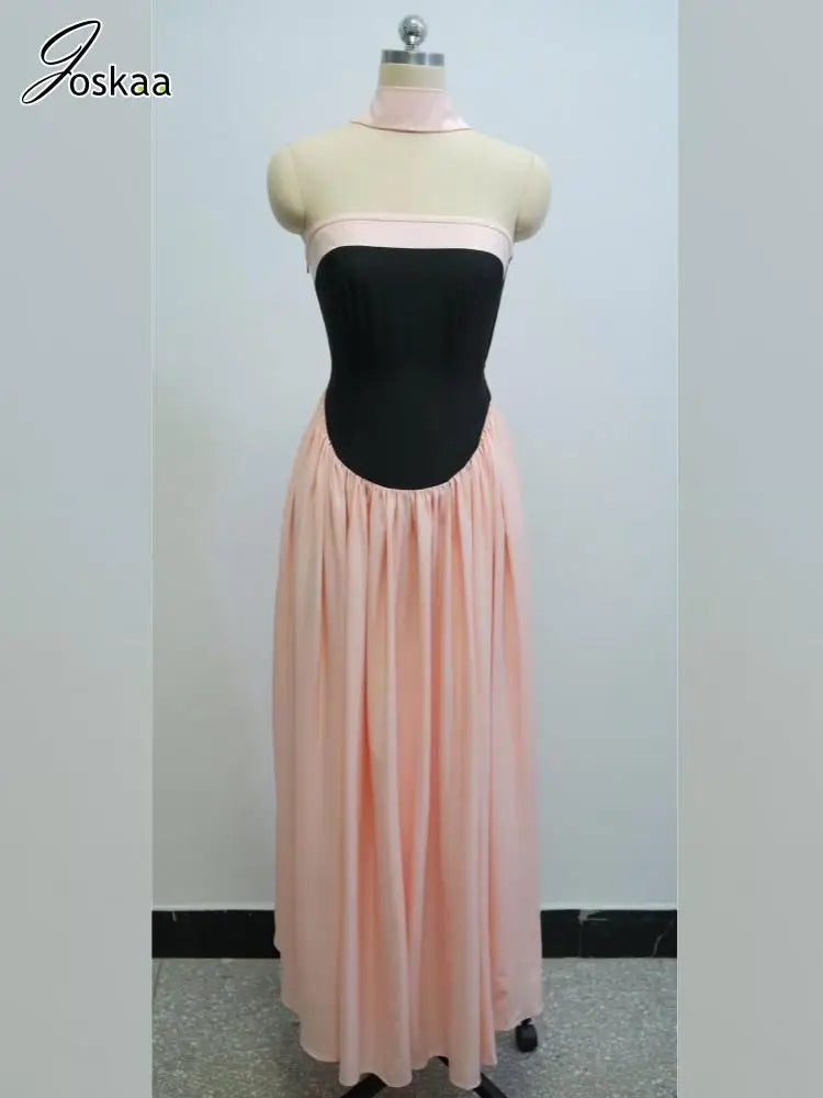 Women's Halter High Waist Bodycon Maxi Dress Pink And Black – Back View