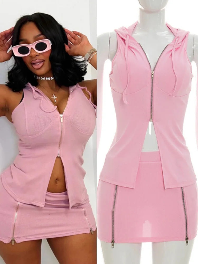 Women's Zip Up Sleeveless Two Piece Set - Additional View 8