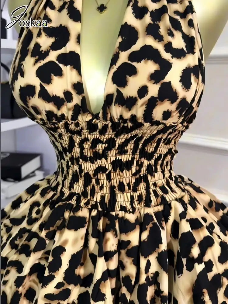 Women's Leopard Print Backless Halter Mini Dress Leopard Print – Detail View