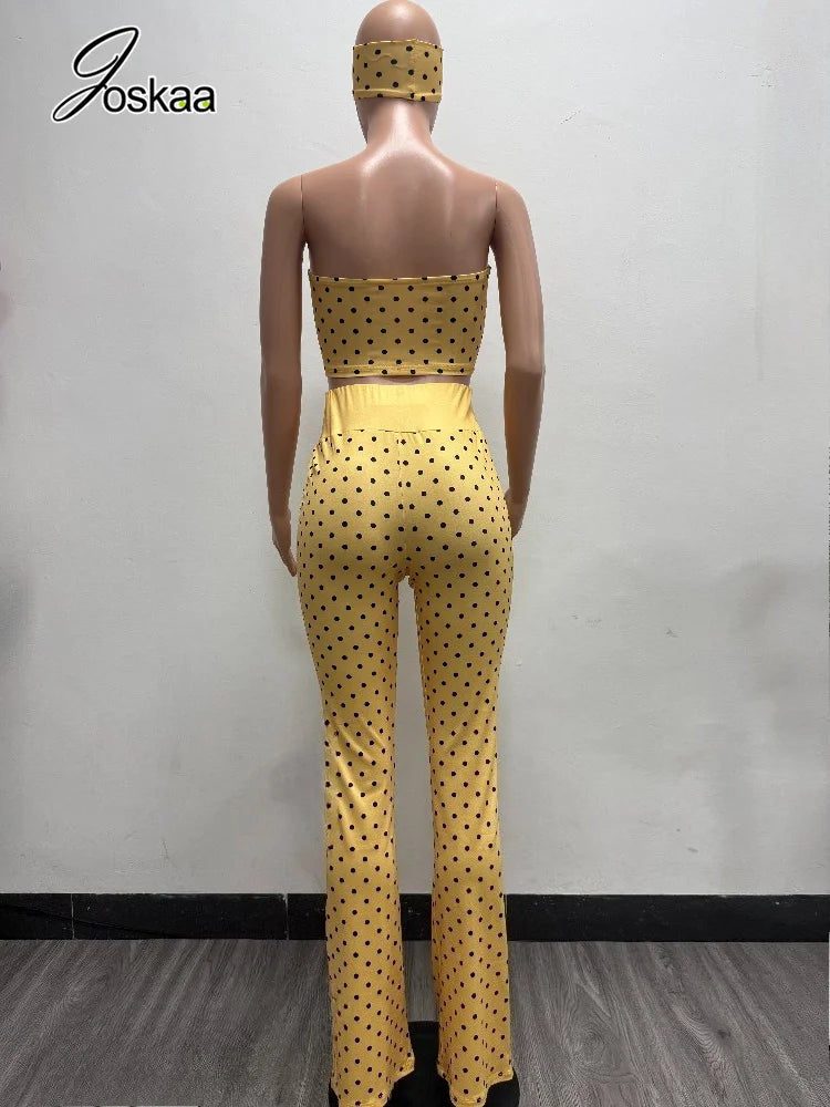 Women's Polka Dot Strapless Crop Two Piece Set Black – Model Wearing Style