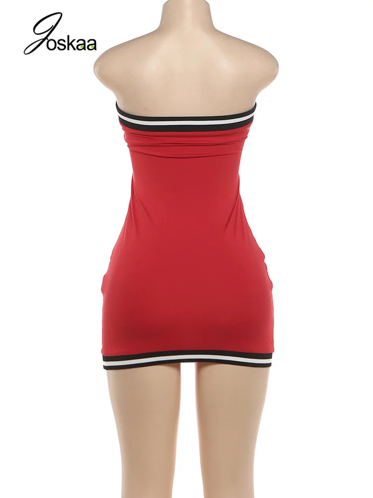 Women's Striped Strapless Sleeveless Bodycon Mini Dress - Detail View 4