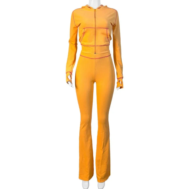 Women's Long Sleeve Flare Hooded Two Piece Set