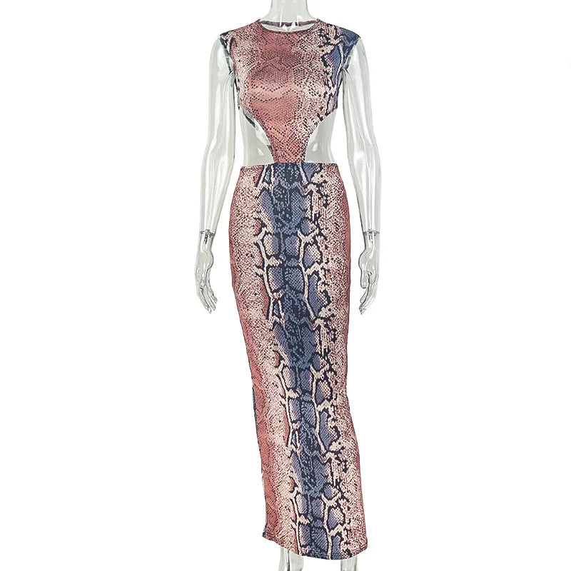 Women's Snake Print Backless Sleeveless Bodycon Maxi Dress 5437 - Additional View 7