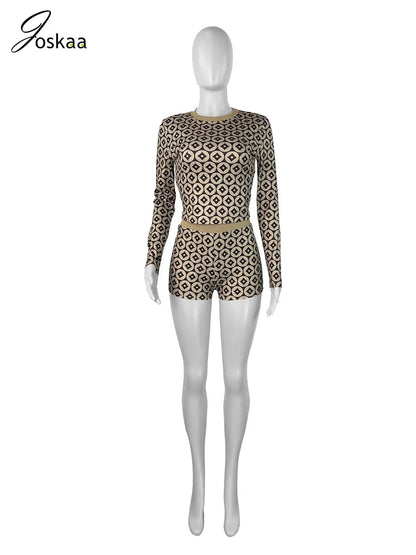 Wholesale Women's Long Sleeve Crop Two Piece Set Khaki – Back View