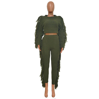 Women's Knit Long Sleeve Crop Two Piece Set
