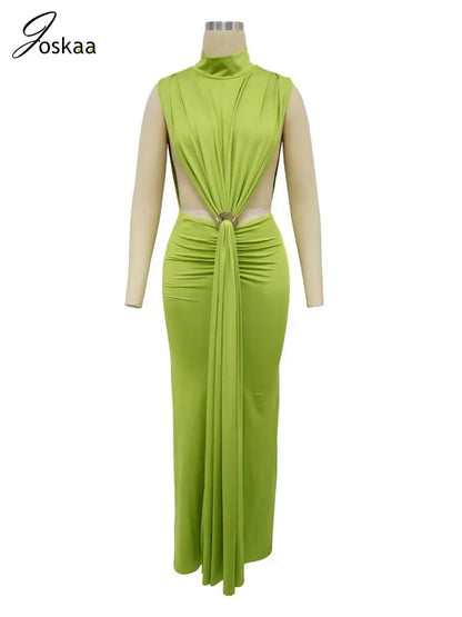 Women's Ruched Cutout Sleeveless Maxi Dress White – Back View