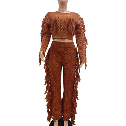 Women's Knit Long Sleeve Ribbed Two Piece Set