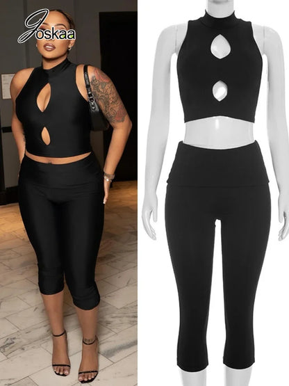 Women's Cutout Crop Solid Sporty Stand Two Piece Set – Women's Fashion Wholesale – Front View