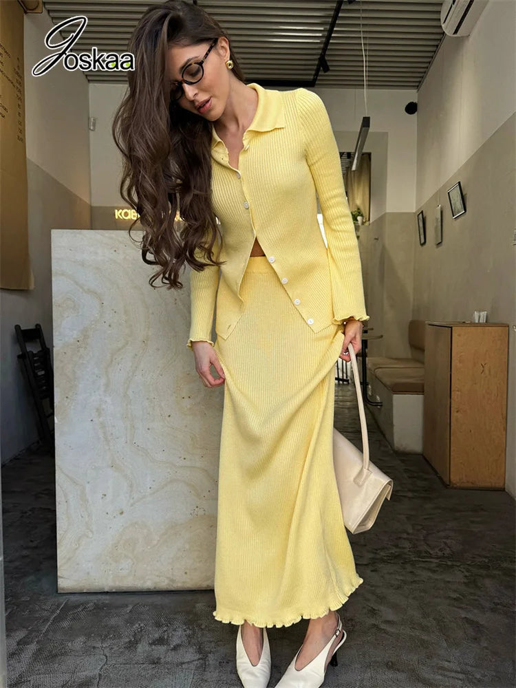 Women's Knit Long Sleeve Maxi Two Piece Set – Women's Fashion Wholesale – Front View