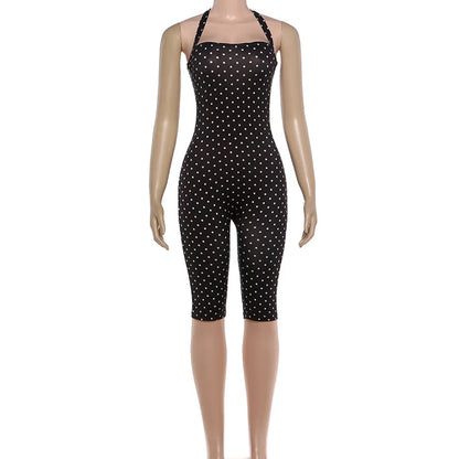 Women's Polka Dot Backless Halter Sleeveless Romper - Additional View 9