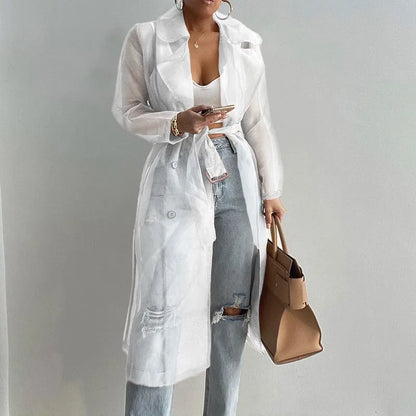 Women's Long Sleeve Solid Organza Lapel Jacket