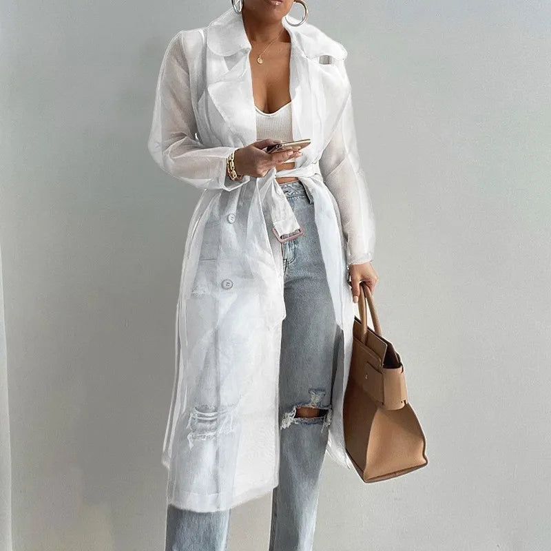 Women's Long Sleeve Solid Organza Lapel Jacket