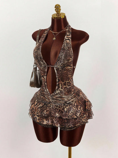 Joskaa Leopard Print Backless Halter Bodycon Mini Dress - mini dress image 4