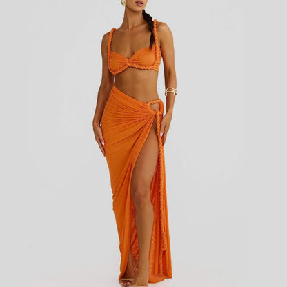 Wholesale Women's Crop Maxi Pleated Two Piece Set