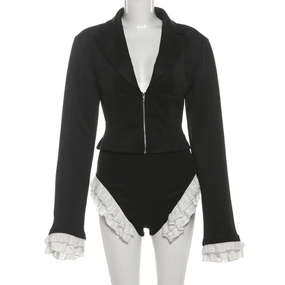 Women's Lace Long Sleeve High Waist Two Piece Set
