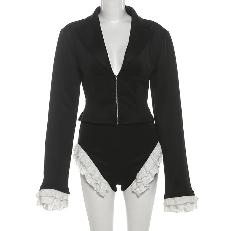 Women's Lace Long Sleeve High Waist Two Piece Set