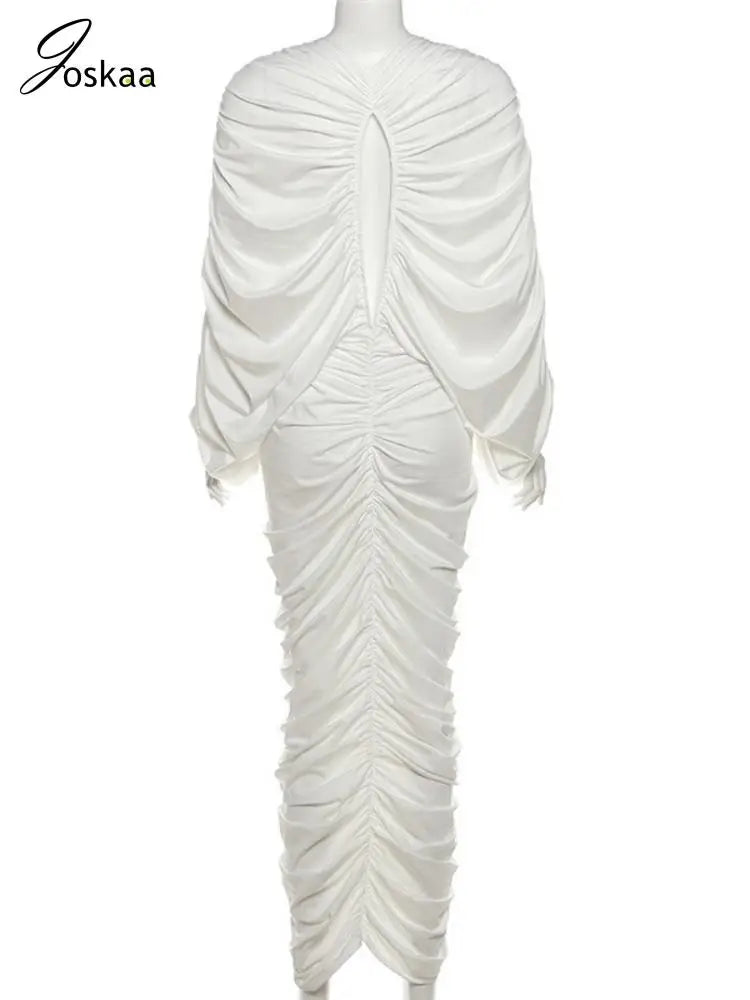 Women's Ruched Backless Cutout Maxi Dress White – Detail View