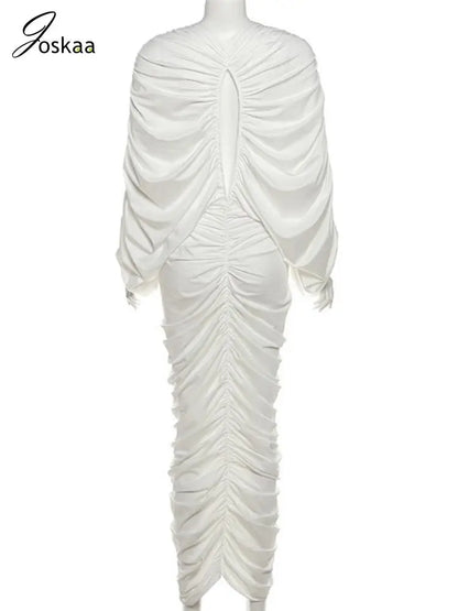 Women's Ruched Backless Cutout Maxi Dress White – Detail View