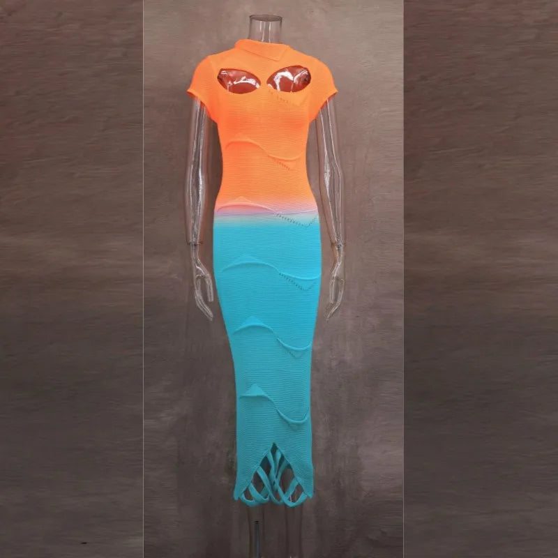 Women's Knit Cutout Short Sleeve Maxi Dress
