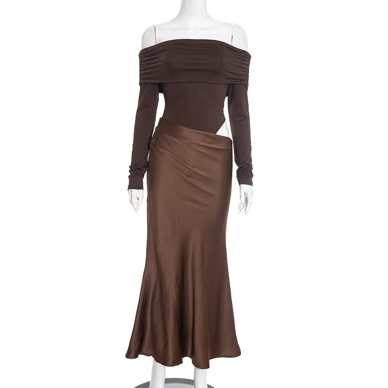Joskaa Satin Long Sleeve Bodycon Maxi Dress - maxi dress image 5