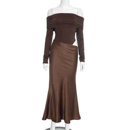 Joskaa Satin Long Sleeve Bodycon Maxi Dress - maxi dress image 5