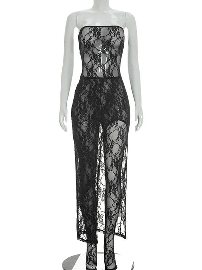 Women's Lace Mesh Strapless Two Piece Set