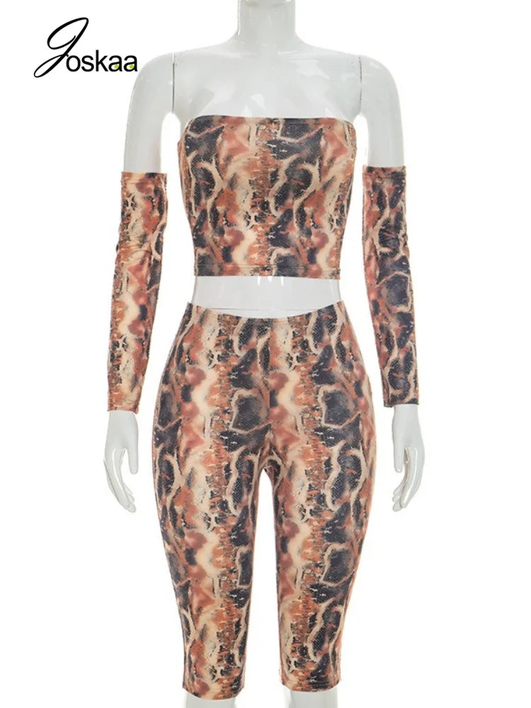 Women's Snake Print Strapless High Waist Two Piece Set - Detail View 3