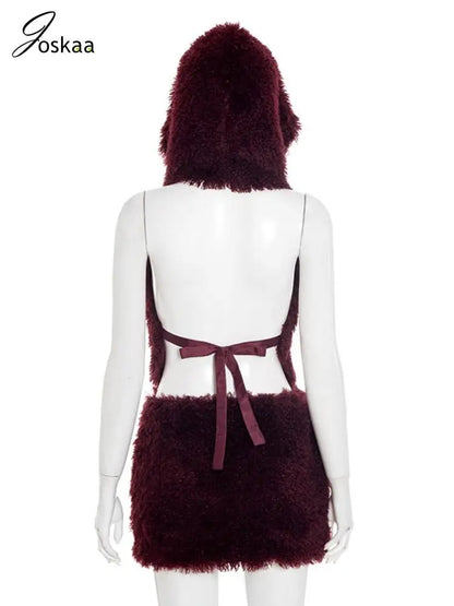 Women's Backless Crop Mini Two Piece Set Wine Red – Detail View