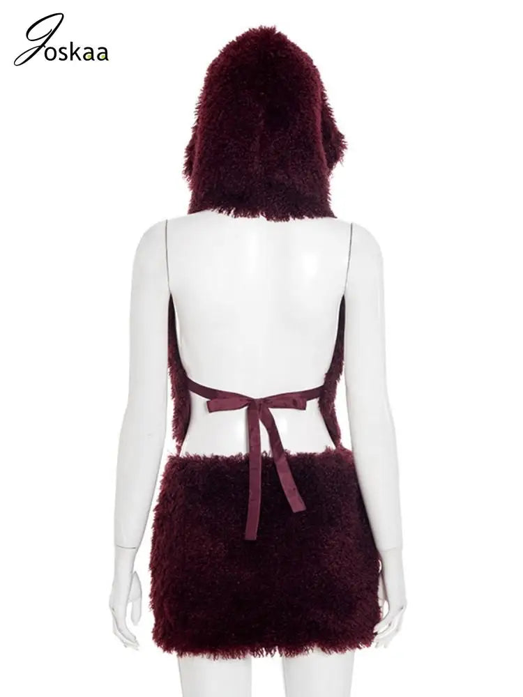 Women's Backless Crop Mini Two Piece Set Wine Red – Detail View