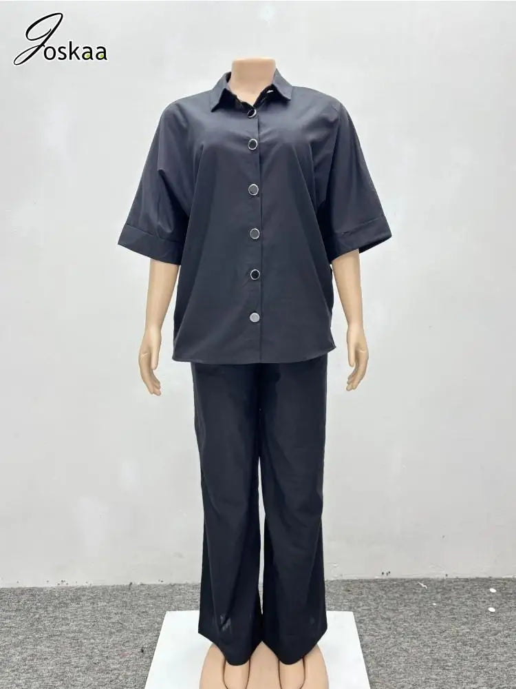 Women's Short Sleeve Flare Two Piece Set Black – Back View