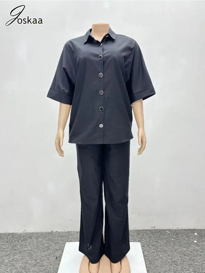 Women's Short Sleeve Flare Two Piece Set Black – Back View