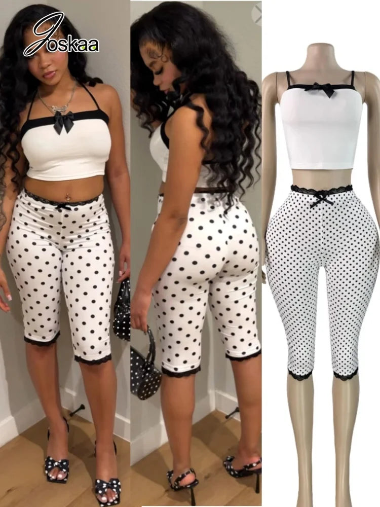Wholesale Women's Polka Dot Lace Two Piece Set White Set – Front View