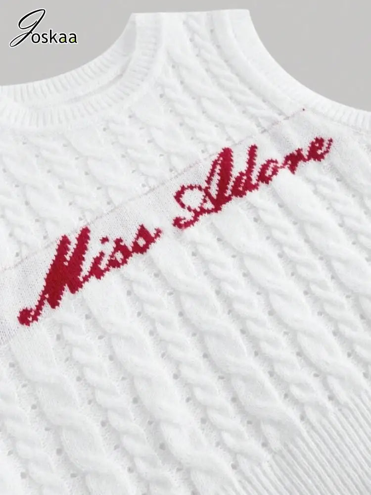 Women's Letter Print Knit Sleeveless Top White – Detail View