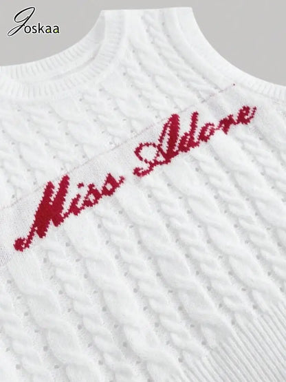 Women's Letter Print Knit Sleeveless Top White – Detail View