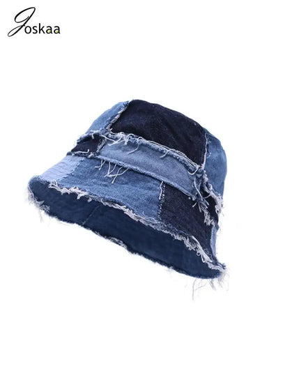 Women's Distressed Denim Patchwork Pants – Side View