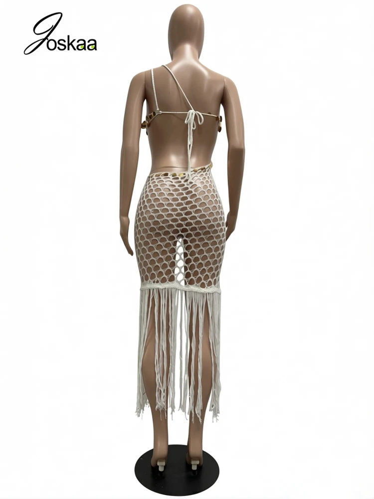 Women's Sequin Knit Backless Ribbed Dress White – Detail View