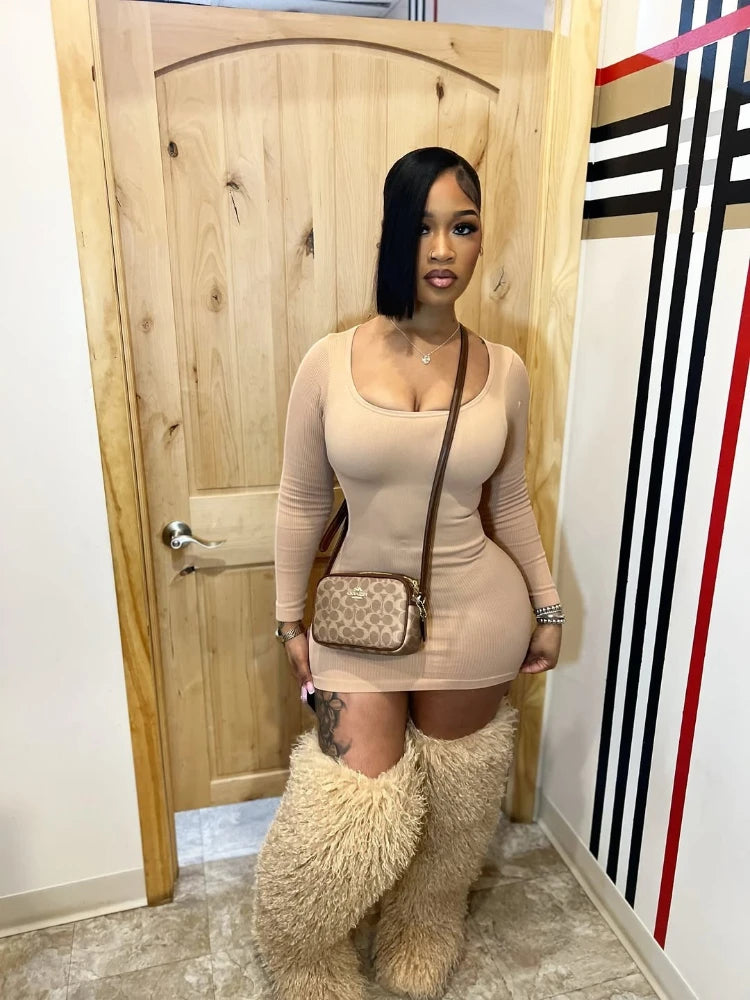 Women's Long Sleeve High Waist Bodycon Dress