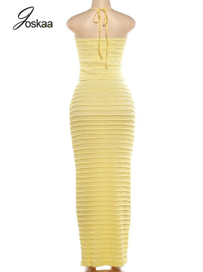 Women's Halter Two Piece Set Yellow Ruffle - Detail View 4