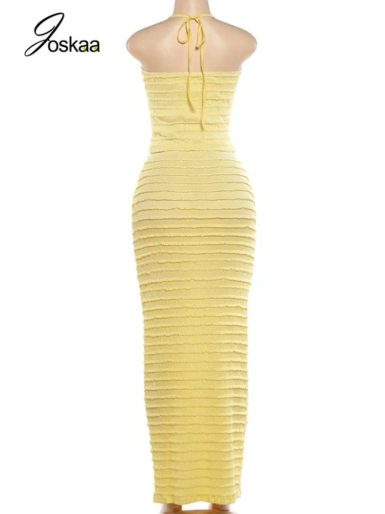 Women's Halter Two Piece Set Yellow Ruffle - Detail View 4