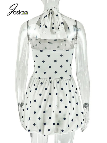Women's Polka Dot Lace Backless Mini Dress White Polka Dot – Detail View