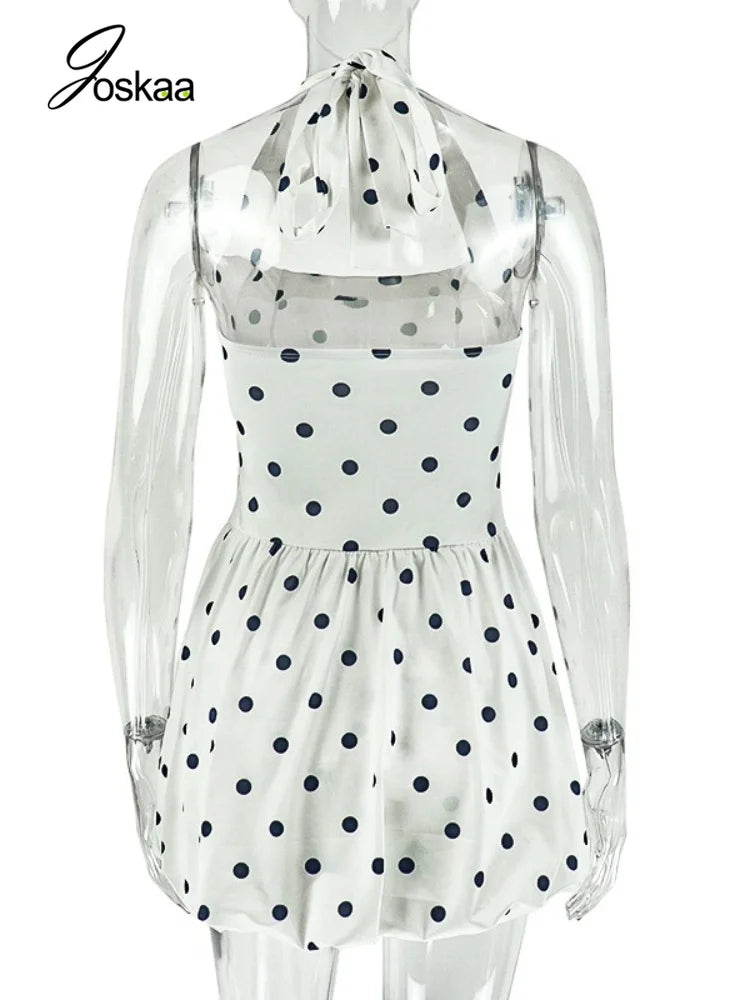 Women's Polka Dot Lace Backless Mini Dress White Polka Dot – Detail View