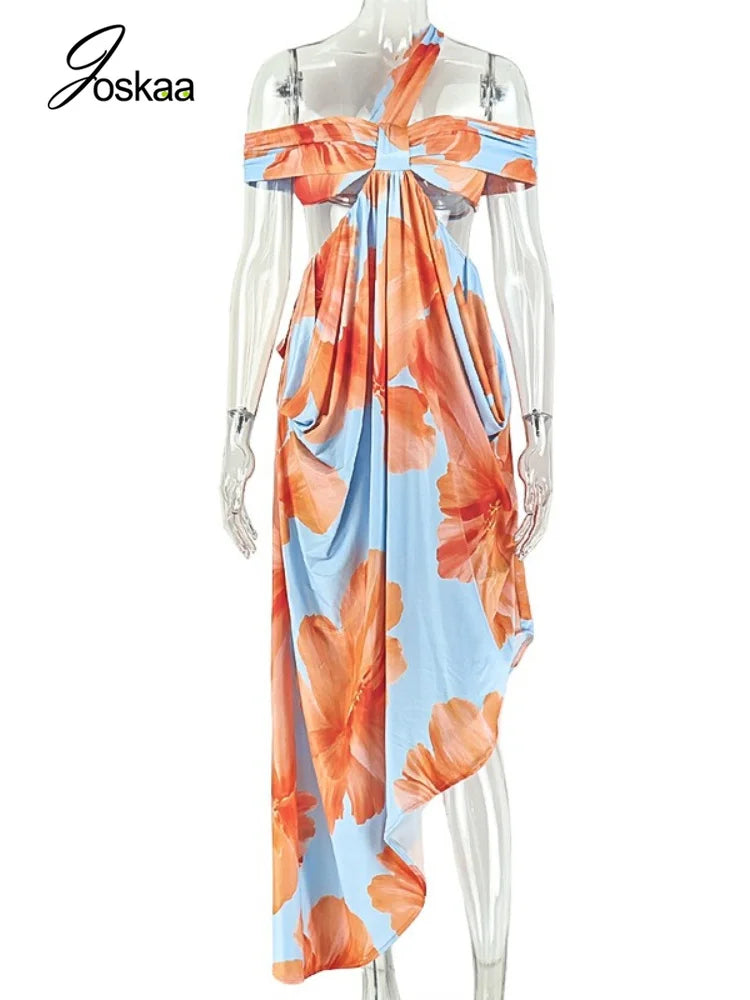 Women's Floral Print Backless Cutout One Shoulder Bodycon Dress - Detail View 3