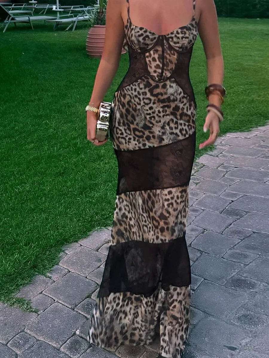 Joskaa Leopard Print Lace Backless Sleeveless Bodycon Dress - bodycon dress image 1