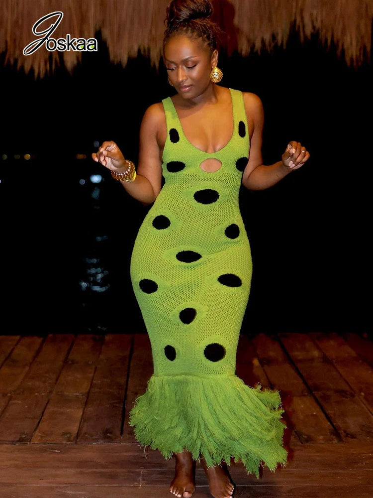Women's Polka Dot Knit Cutout Maxi Dress – Women's Fashion Wholesale – Front View