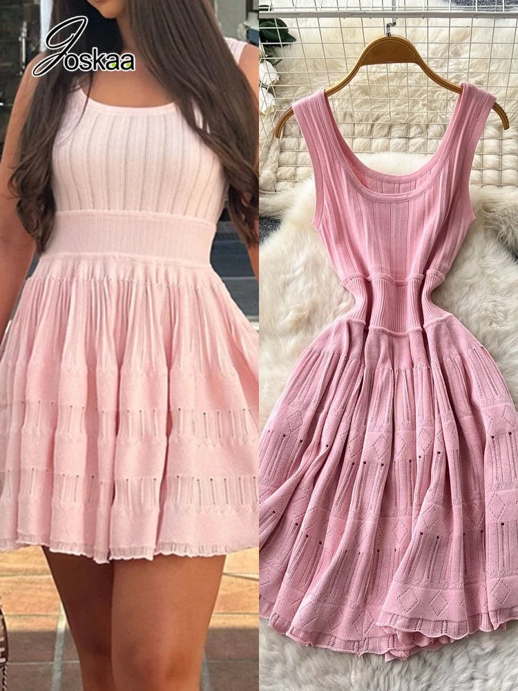Women's Knit Cutout Sleeveless Ribbed Dress – Women's Fashion Wholesale – Front View